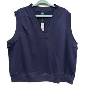 NWT Gap Sweater Vest Sleeveless Navy Cotton Preppy Dark Academia Women sz XL